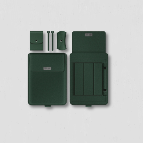 Pochette ordinateur portable verte 13 pouces en cuir