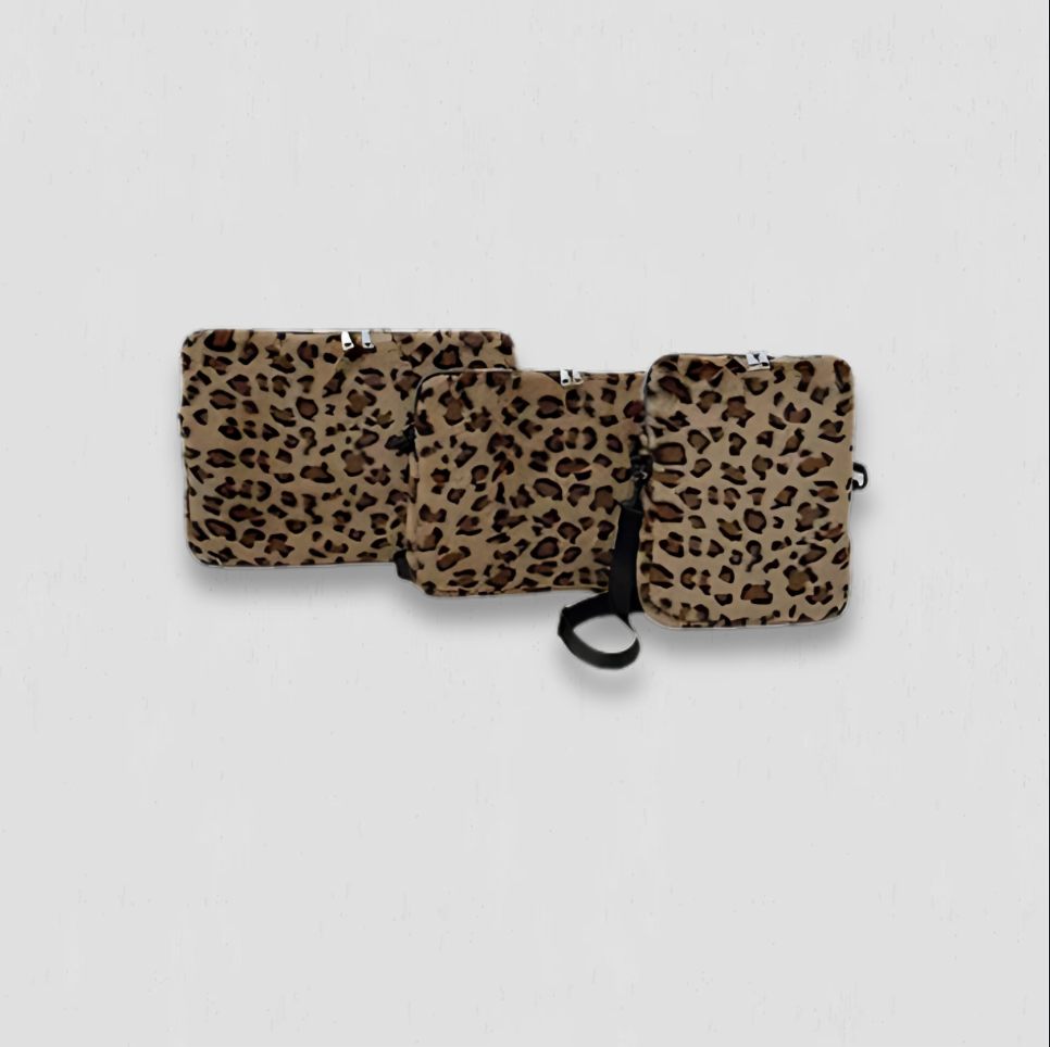 Housse ordinateur en peluche léopard