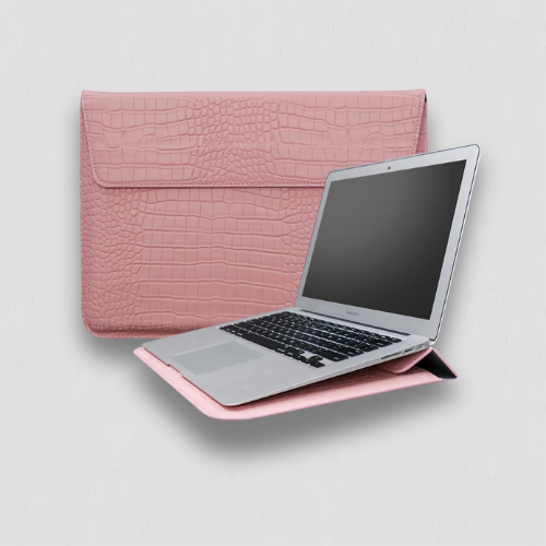 Pochette ordinateur rose en cuir pour MacBook Air 