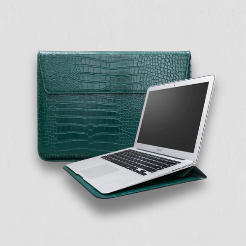 Pochette ordinateur verte en cuir pour MacBook Air 