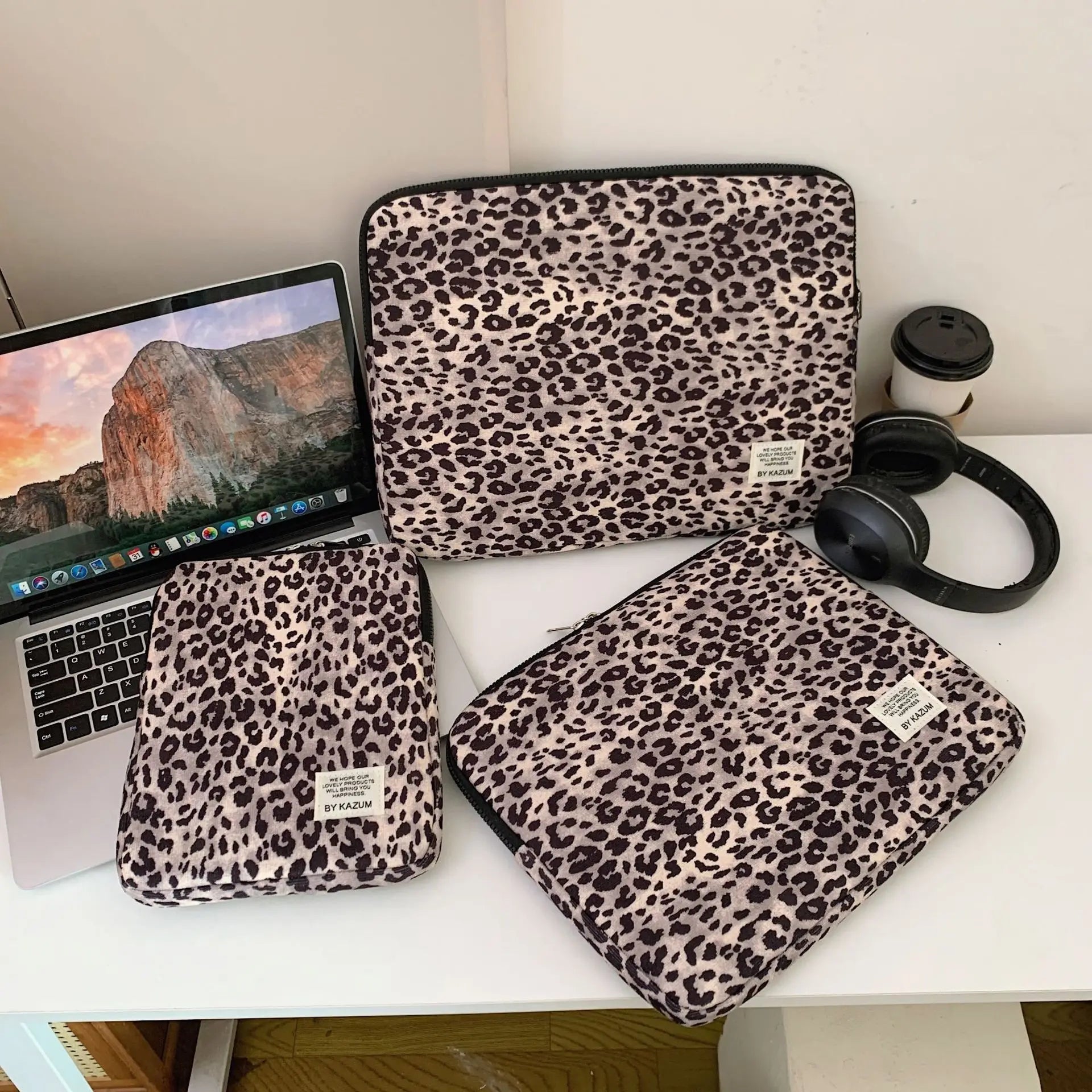 Pochette ordinateur imprimé léopard