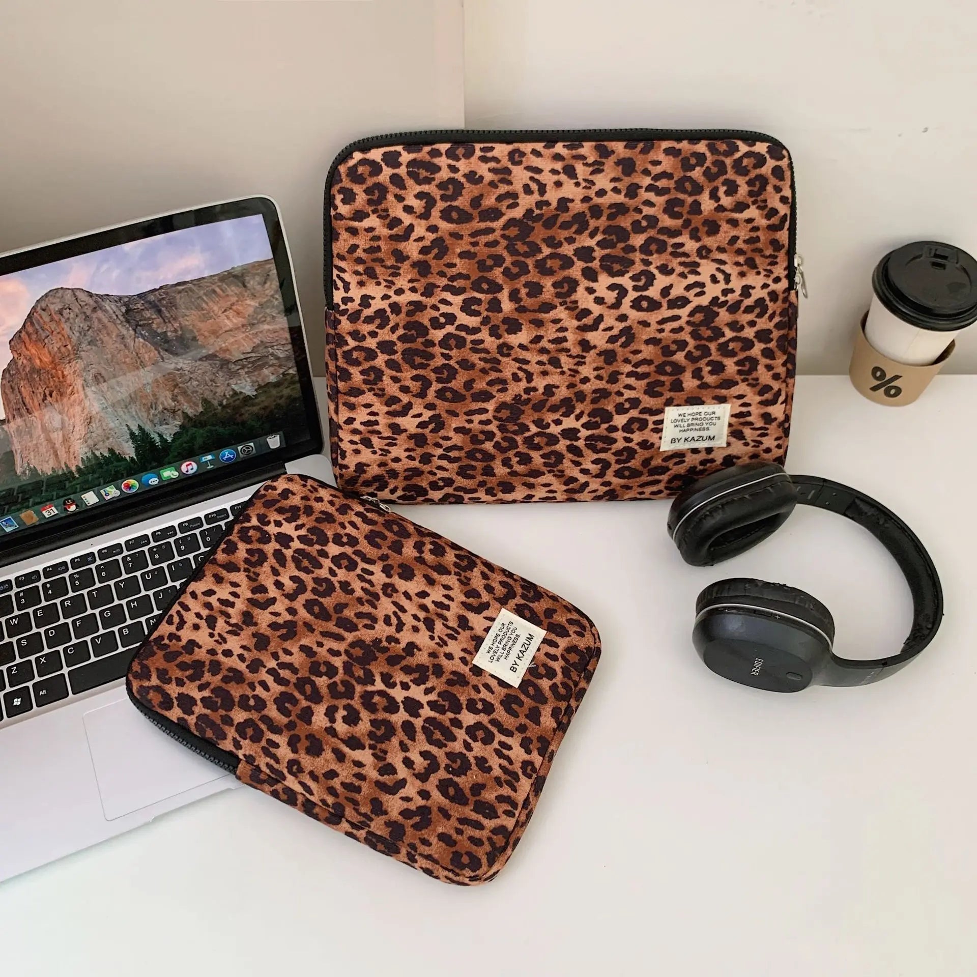 Pochette ordinateur imprimé léopard
