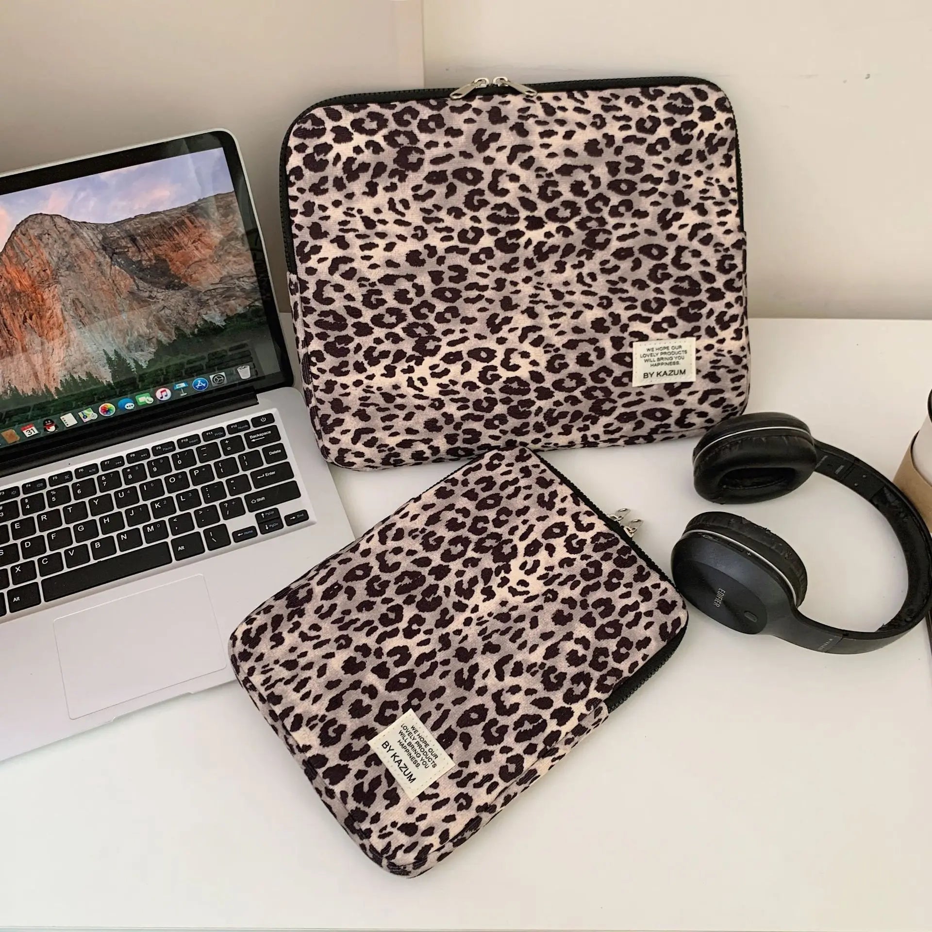 Pochette ordinateur imprimé léopard