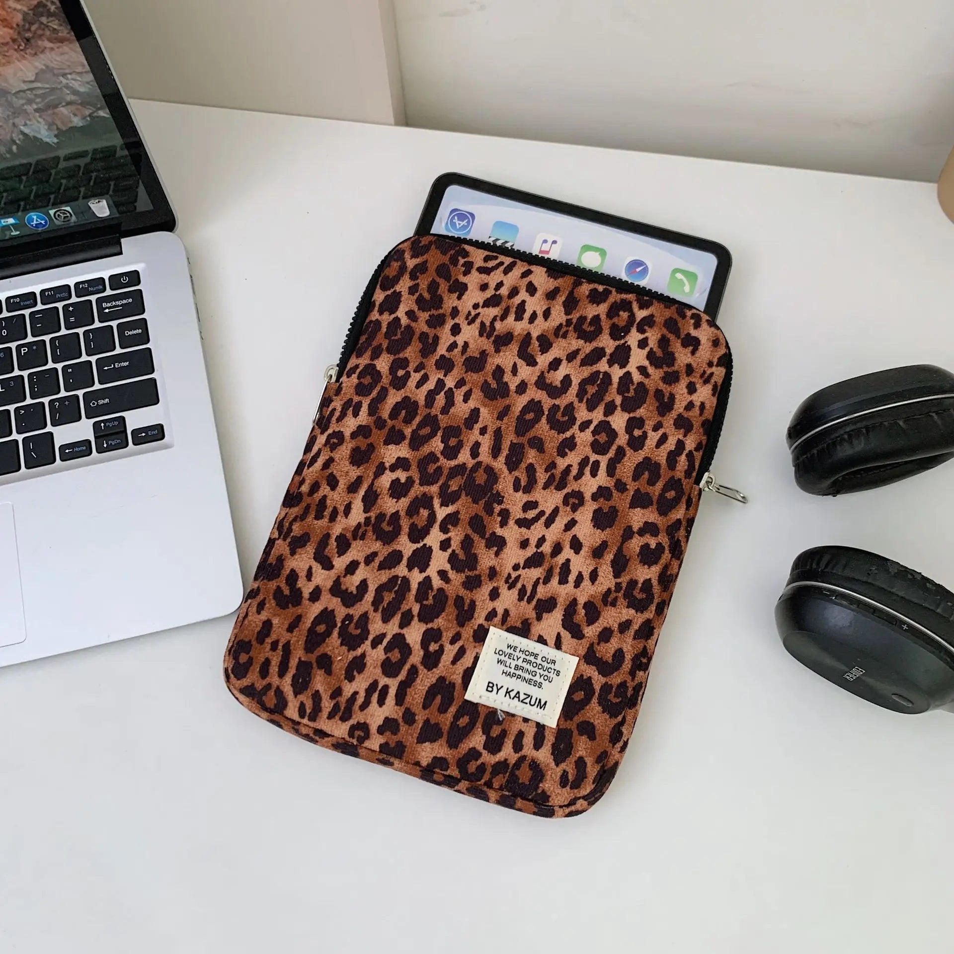 Pochette ordinateur imprimé léopard