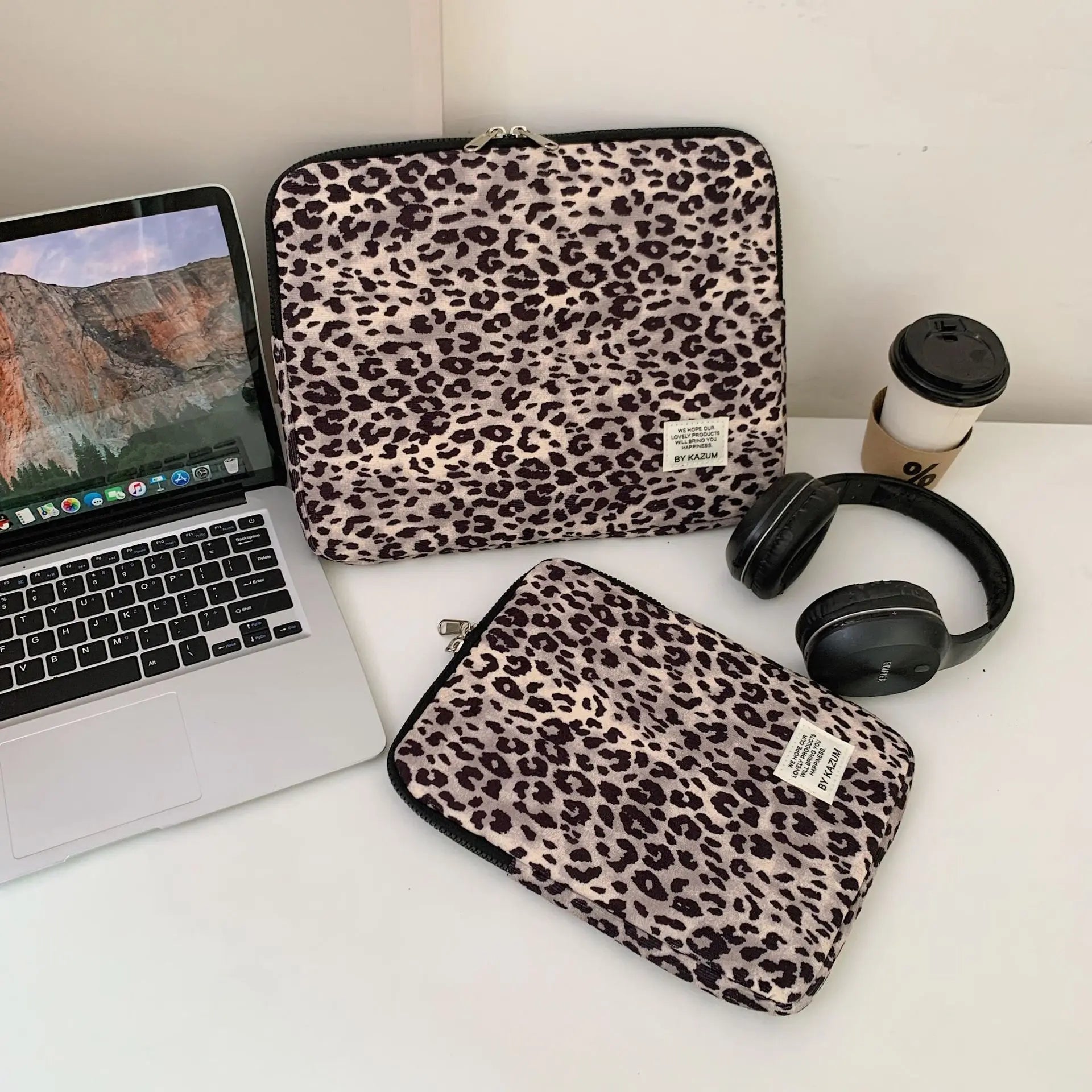 Pochette ordinateur imprimé léopard
