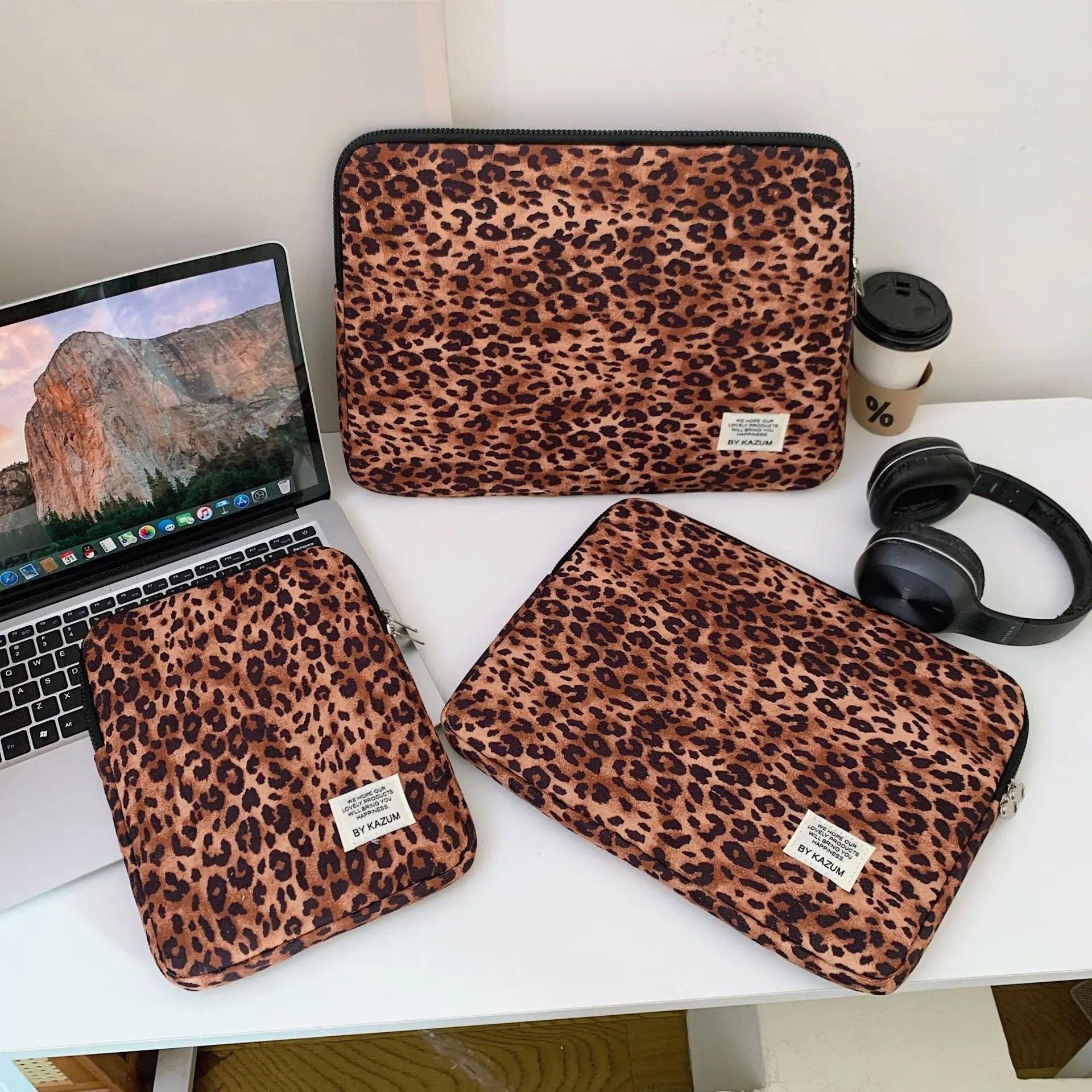 Pochette ordinateur imprimé léopard