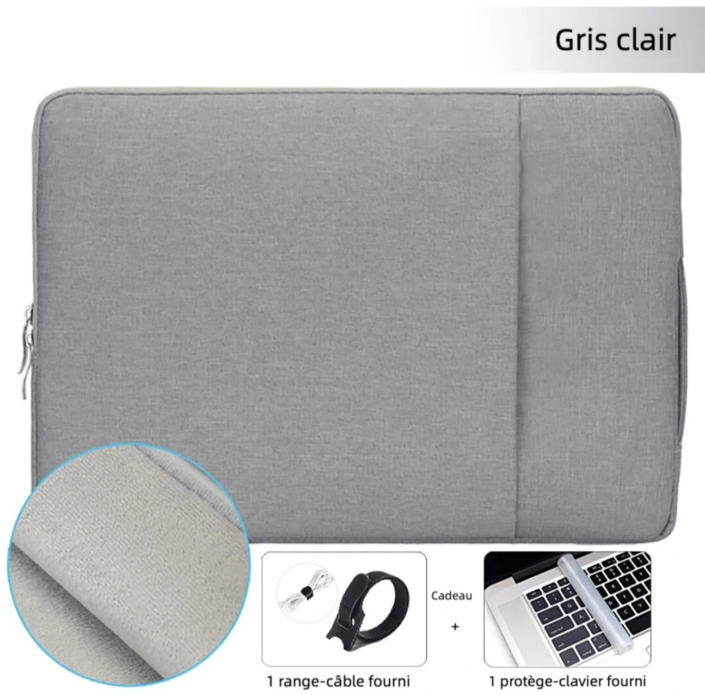 Pochette ordinateur 14 pouces pour aéroport gris clair