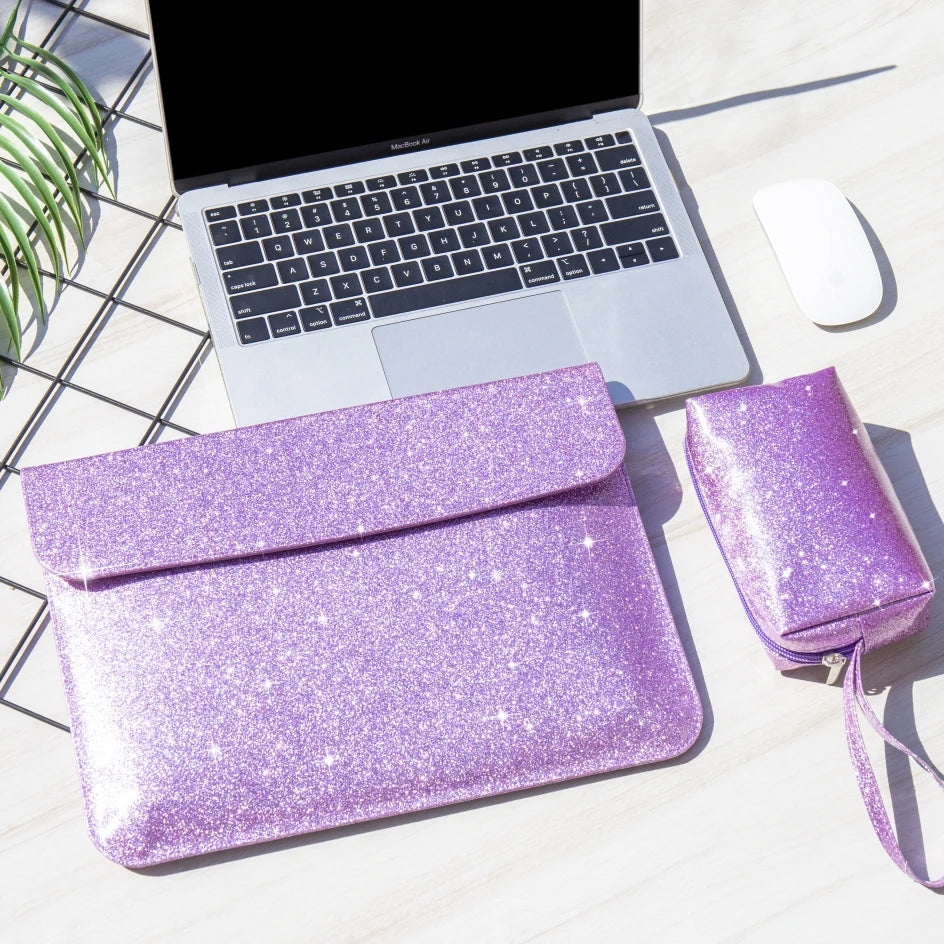 Pochette ordinateur à paillette violette