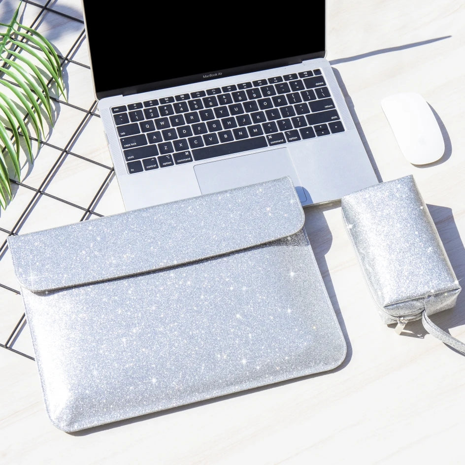 Pochette ordinateur argent à paillette