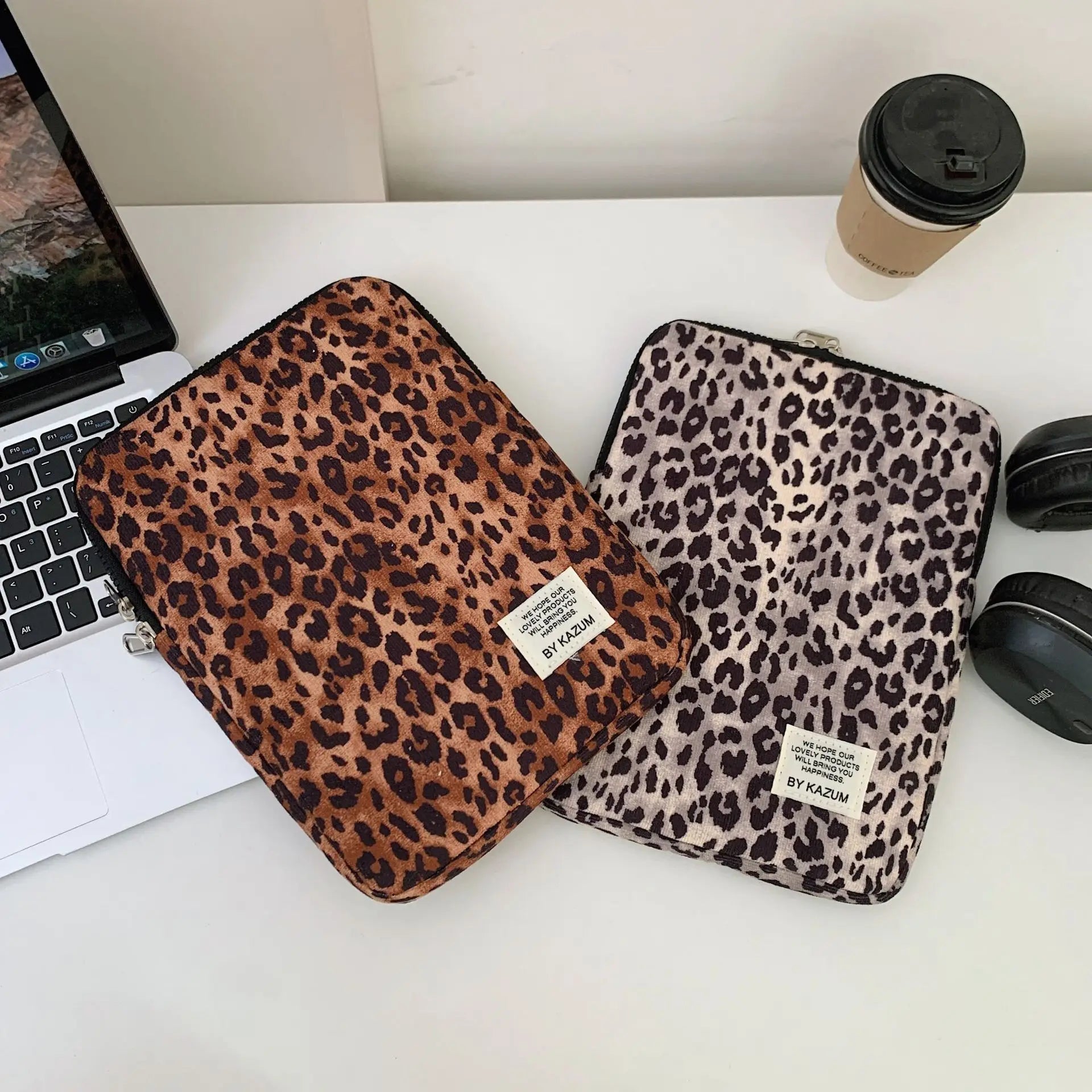 Pochette ordinateur imprimé léopard