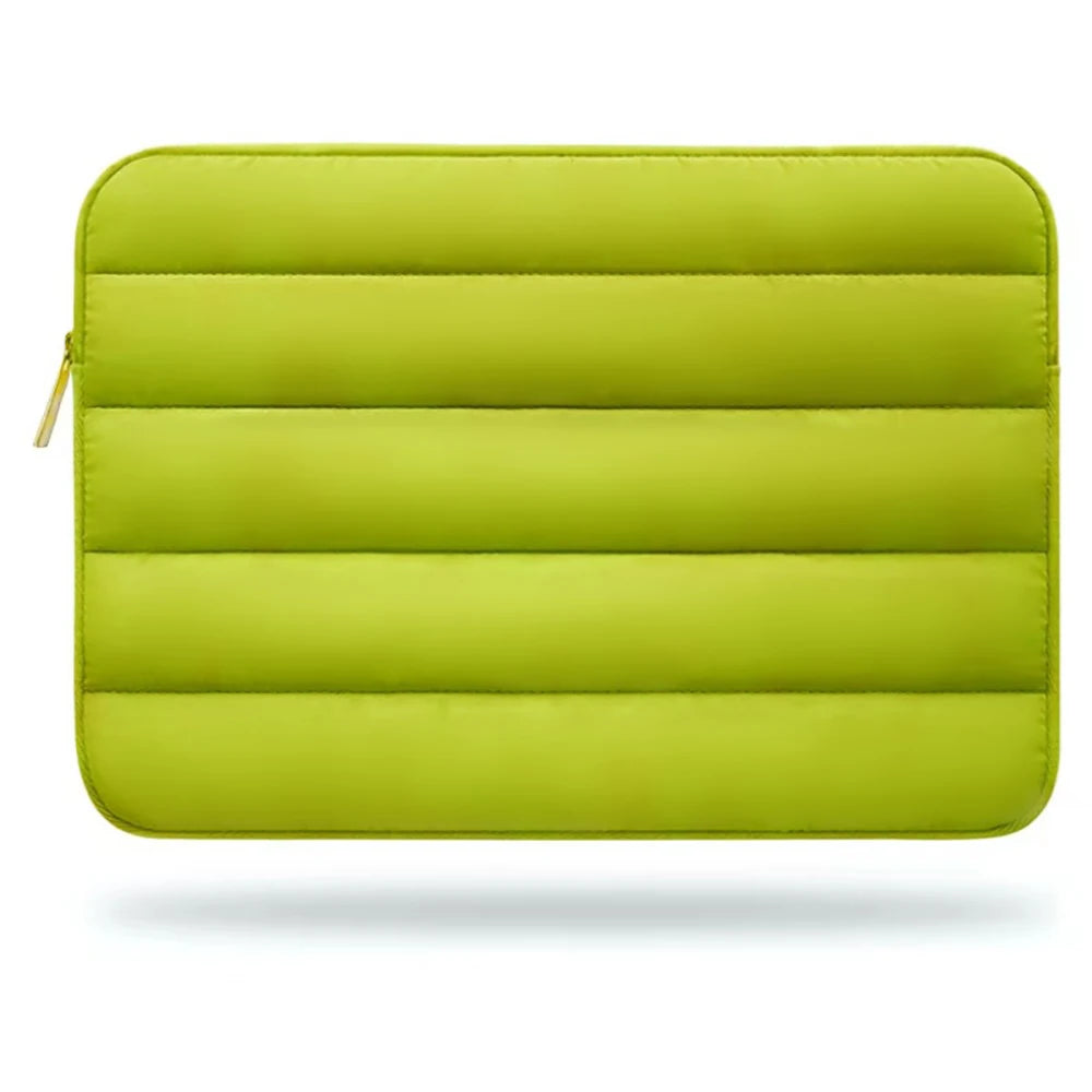 Pochette ordinateur portable verte design à rayures