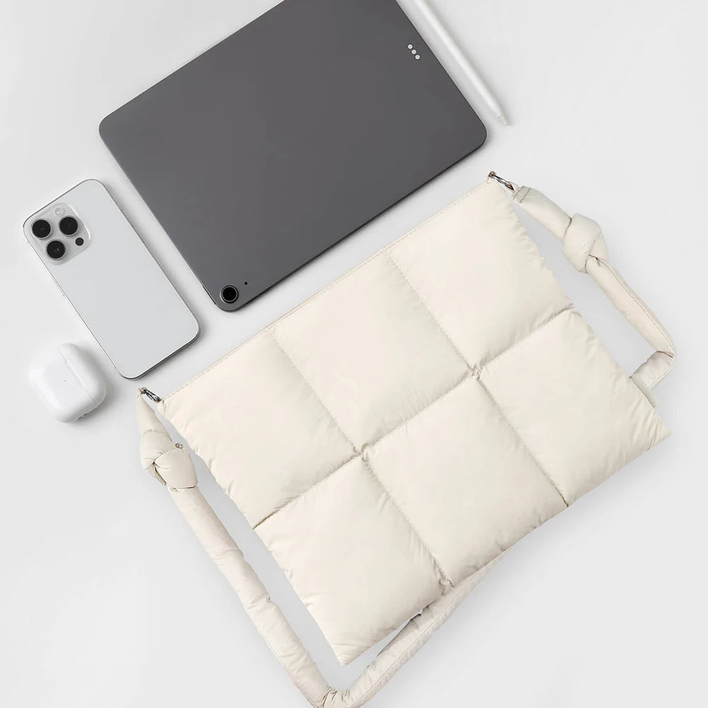 Sac ordinateur blanc fluffy à bandoulière pour femme