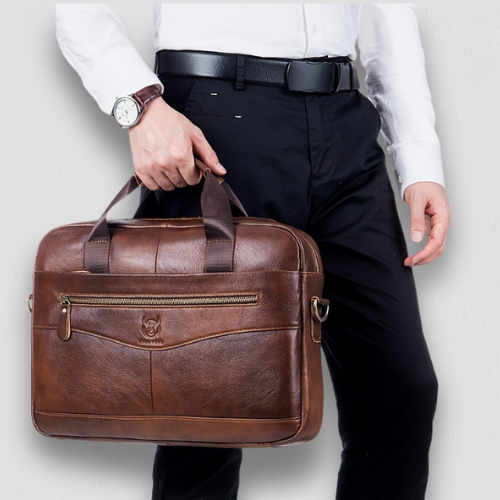 Sac ordinateur portable en cuir à bandoulière marron