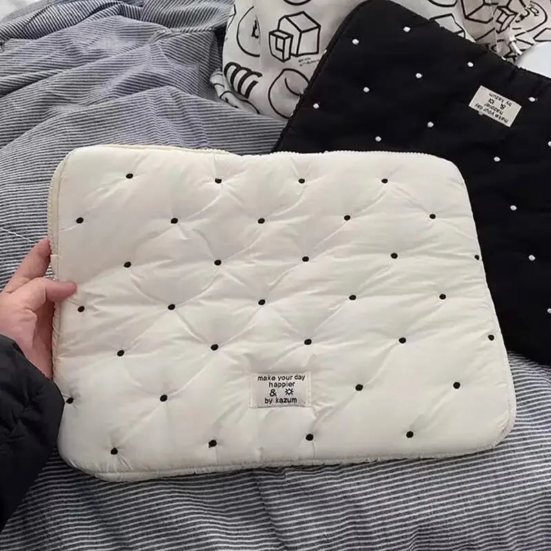 Sacoche ordinateur portable beige 16 pouces matelassée