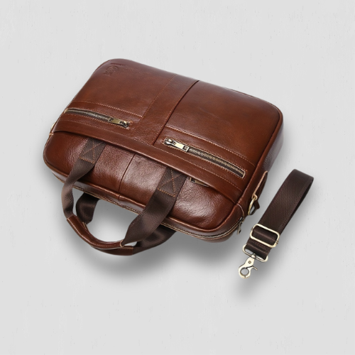 Sacoche marron pour ordinateur ergonomique en cuir